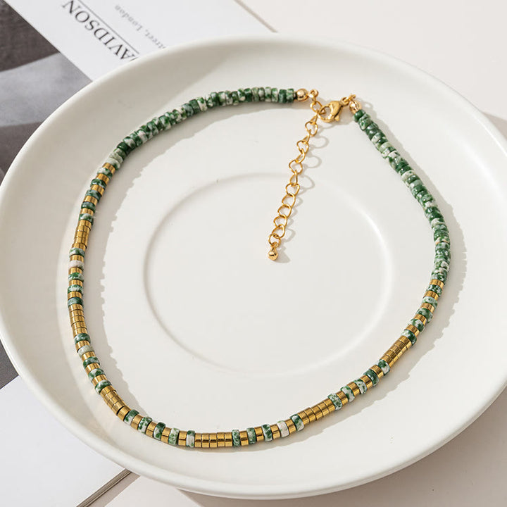 Collana di perline impilabili in agata muschiata smeraldo Olivenorma