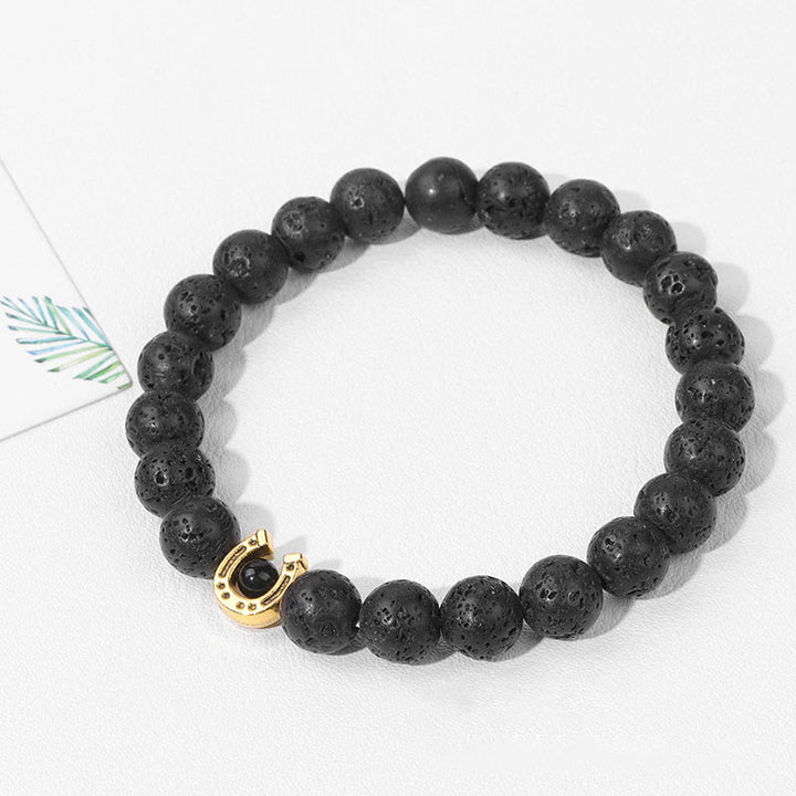 Olivenorma Bracciale con ciondolo a forma di ferro di cavallo con perline in pietra naturale da 8 mm 