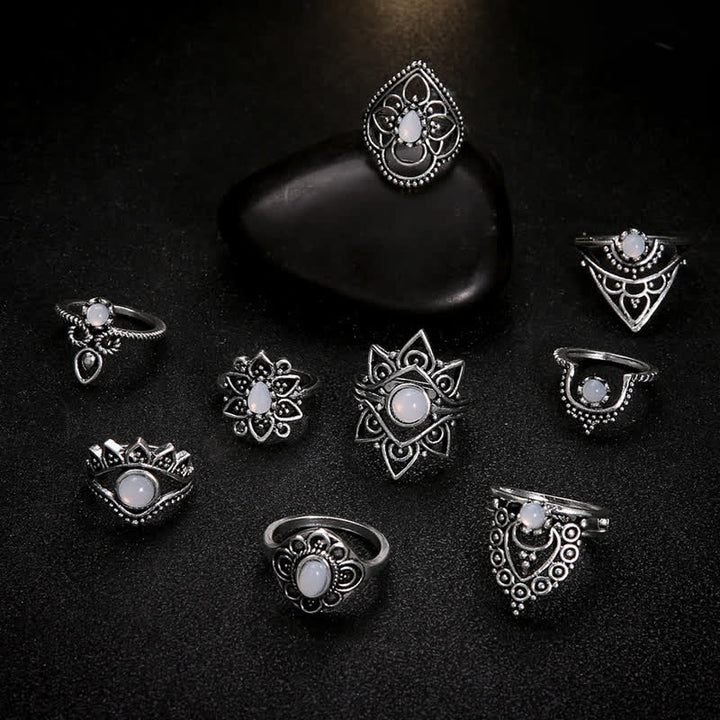Olivenorma Vintage Moonstone - Set di anelli da 9 pezzi
