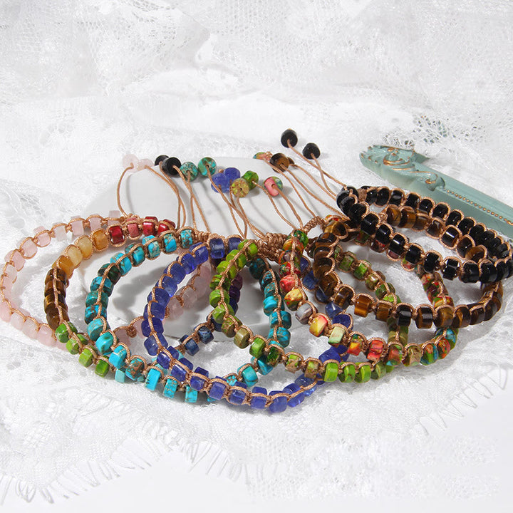 Bracciale intrecciato con perline di pietra naturale Olivenorma 