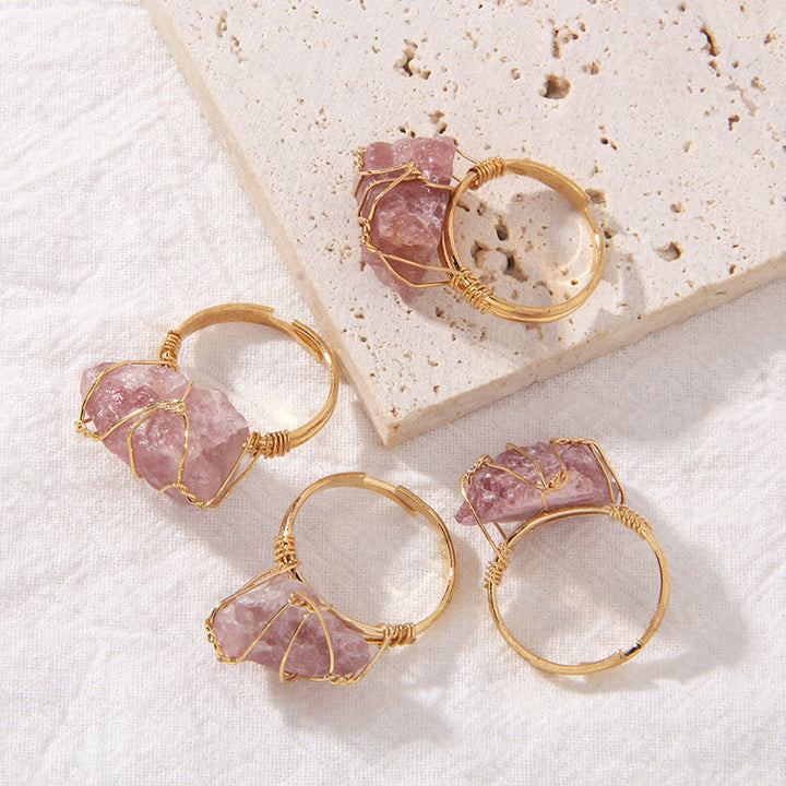 Anello con pietra preziosa naturale irregolare e ruvida Olivenorma