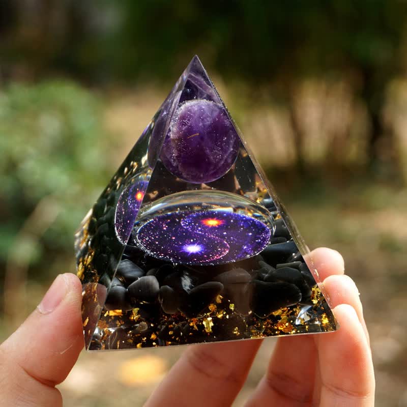 Piramide di orgone in ossidiana Yin e Yang Olivenorma 
