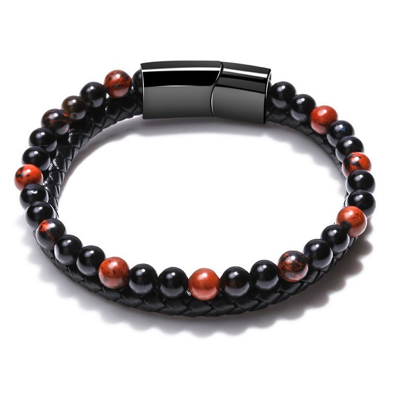 Olivenorma Bracciale da uomo in pelle con perline a due strati - Ossidiana rossa - 23 centimetri - image 4