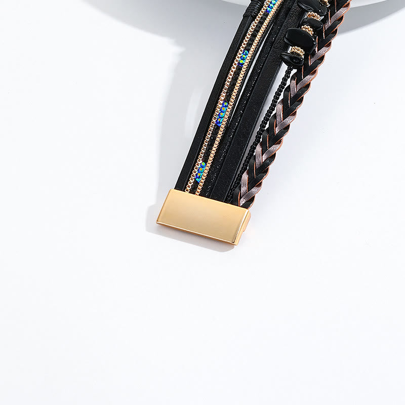 Bracciale in pelle con ciondolo a forma di cuore con perline di cristallo naturale Olivenorma