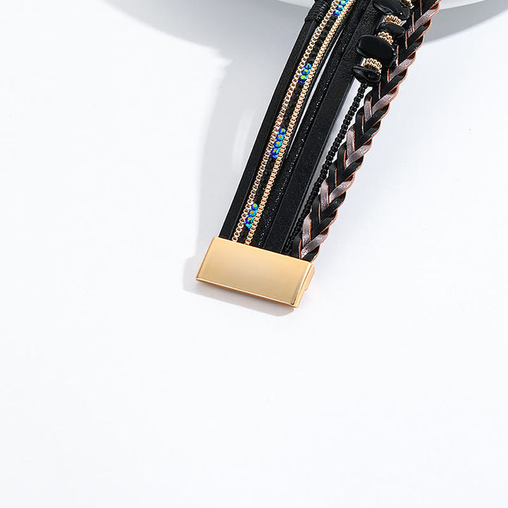 Bracciale in pelle con ciondolo a forma di cuore con perline di cristallo naturale Olivenorma