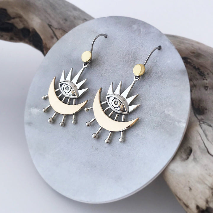 Orecchini Olivenorma Evil Eye con raggi di luna crescente