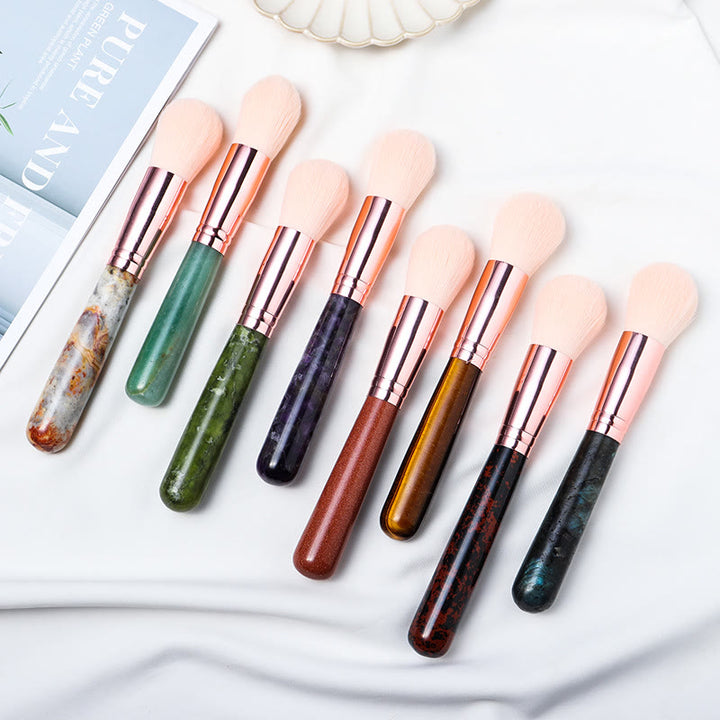 Olivenorma Pennello per il trucco con manico in cristallo naturale e decorazione in pietra preziosa 