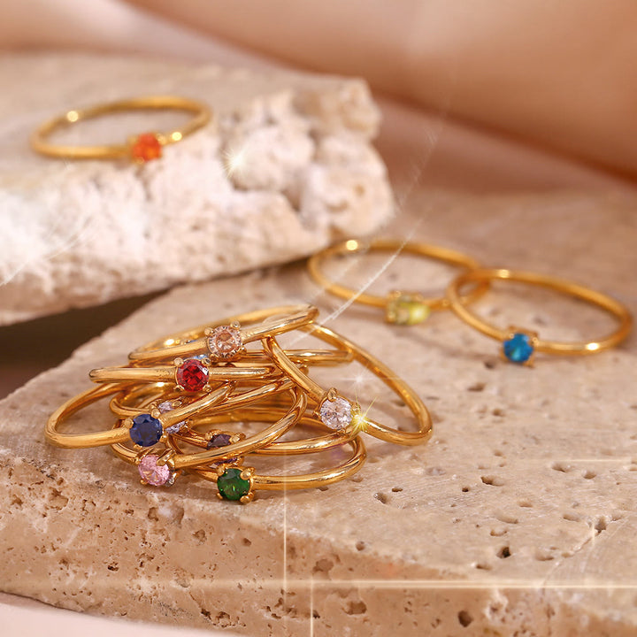 Anello Olivenorma Simple Birthstone in acciaio inossidabile placcato 18k