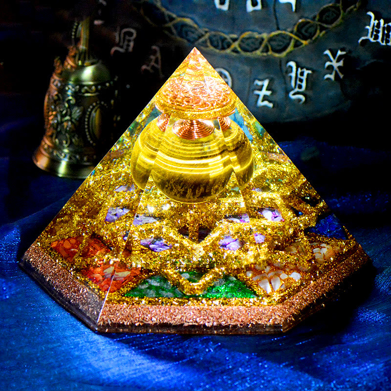 Olivenorma Holy Light-Esaedrico Tiger Eye Crystal Tower Orgone Pyramid
