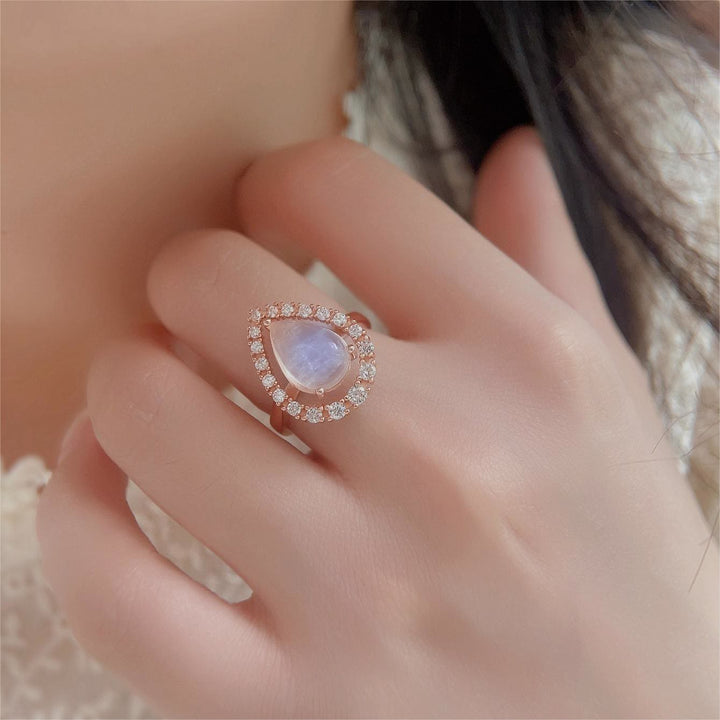 Anello Olivenorma Water Drop Moonstone Zircone bianco S925 in oro rosa 