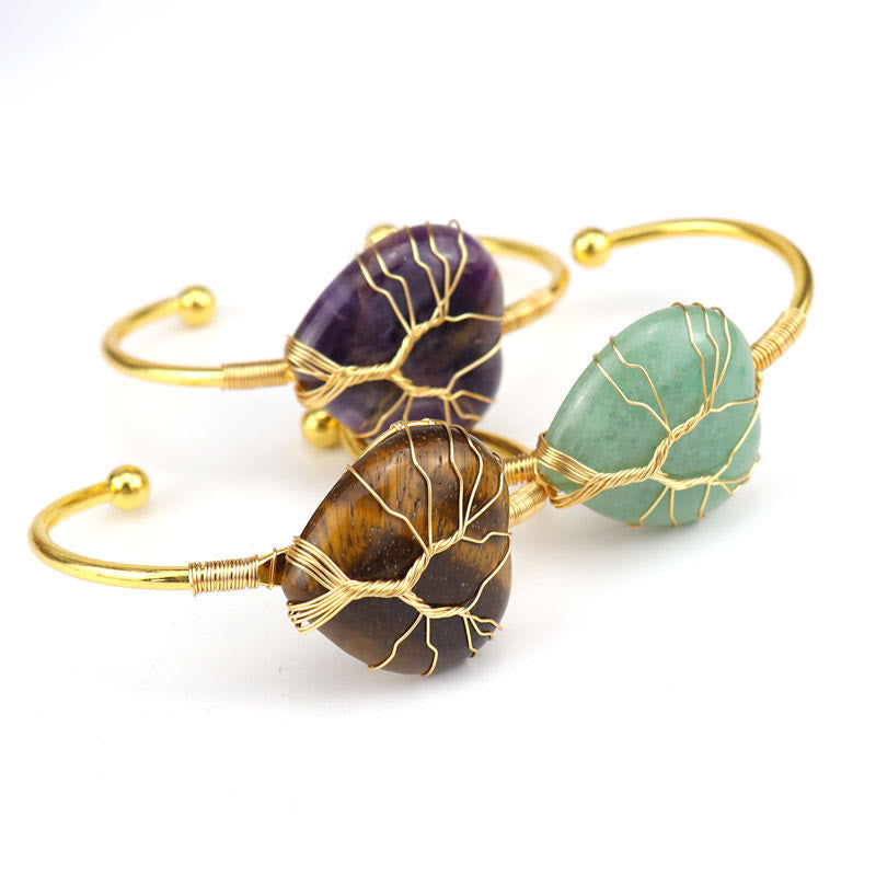 Olivenorma Bracciale in cristallo a forma di cuore naturale avvolto in filo di rame dorato