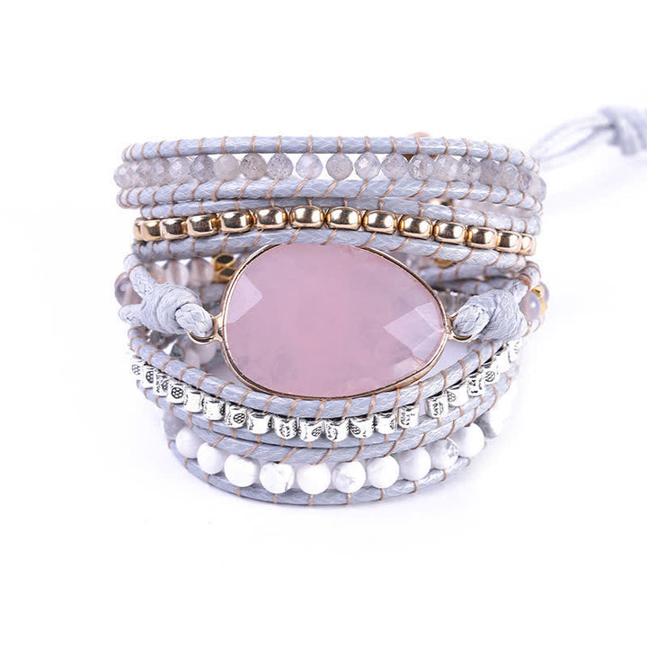 Bracciale Olivenorma lavorato a mano con delicato quarzo rosa e turchese bianco