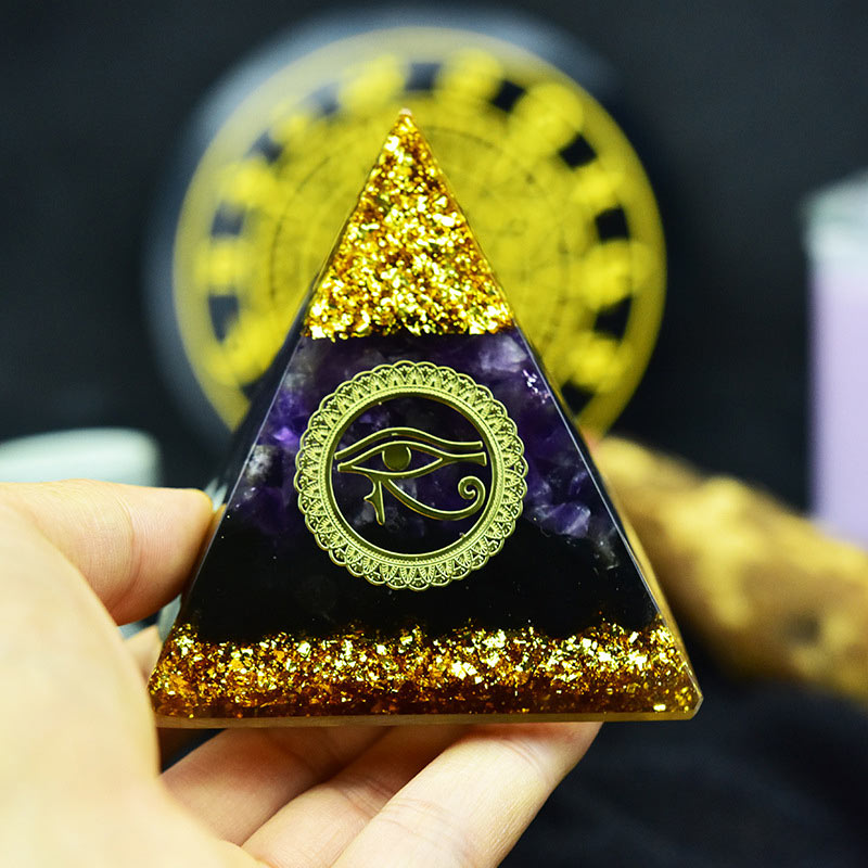 Olivenorma Divine Vision Ametista e Ossidiana Piramide di Orgone Occhio di Horus - image 3
