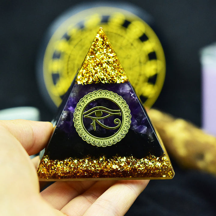 Olivenorma Divine Vision Ametista e Ossidiana Piramide di Orgone Occhio di Horus - image 3