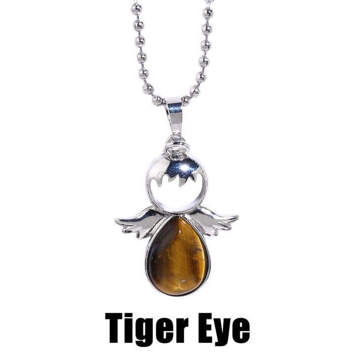 Collana con ciondolo a forma di ali d'angelo con farfalla e occhio di tigre Olivenorma