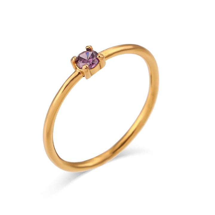 Anello Olivenorma Simple Birthstone in acciaio inossidabile placcato 18k