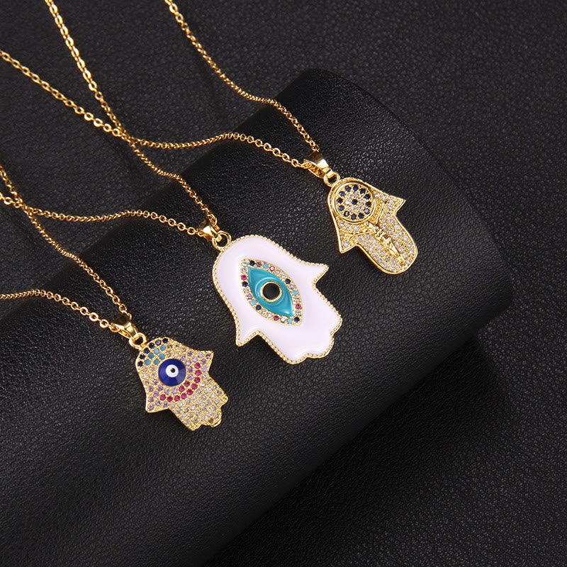 Olivenorma "Buona Fortuna" Hamsa con Collana Occhio Malvagio