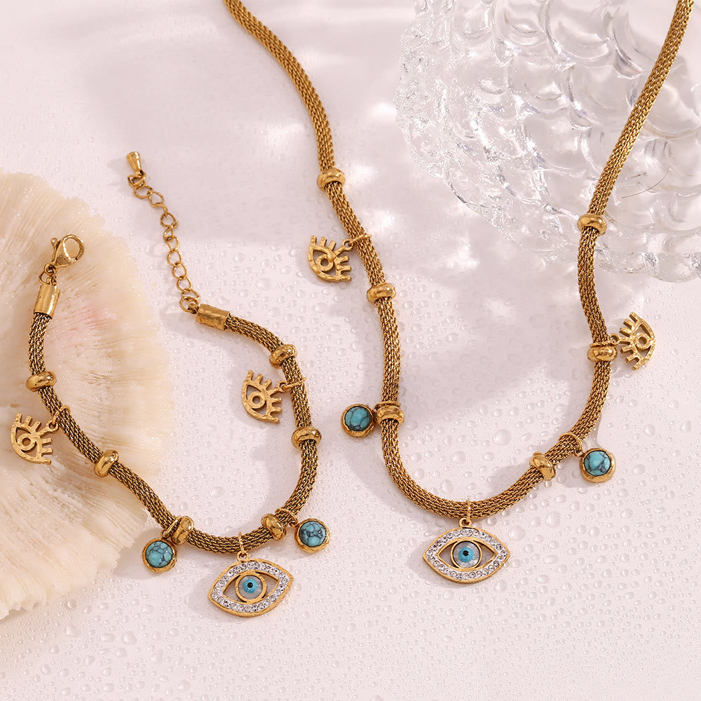 Collana Olivenorma con catena spessa e zircone bianco turchese malocchio 