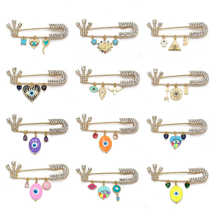 Spilla a forma di cuore con occhio maligno in zircone bianco Olivenorma 