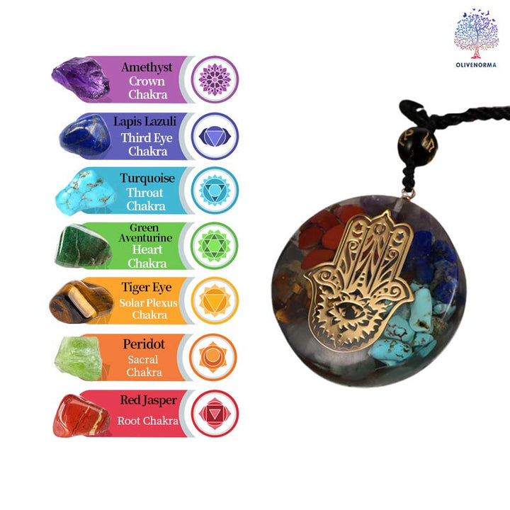 Collana con simbolo del malocchio in pietra di cristallo naturale dei chakra Olivenorma 