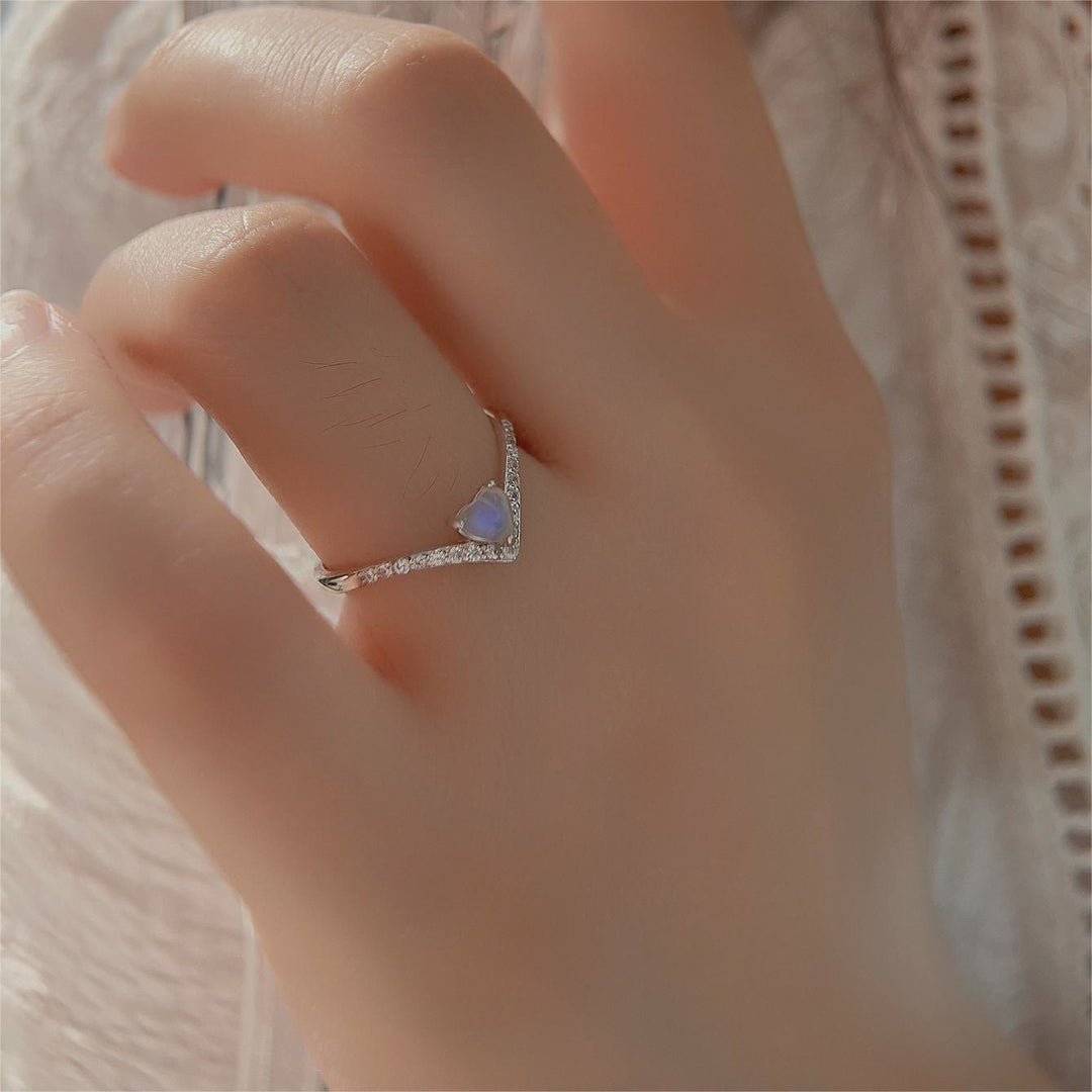 Anello con pietra di luna a forma di cuore Olivenorma 