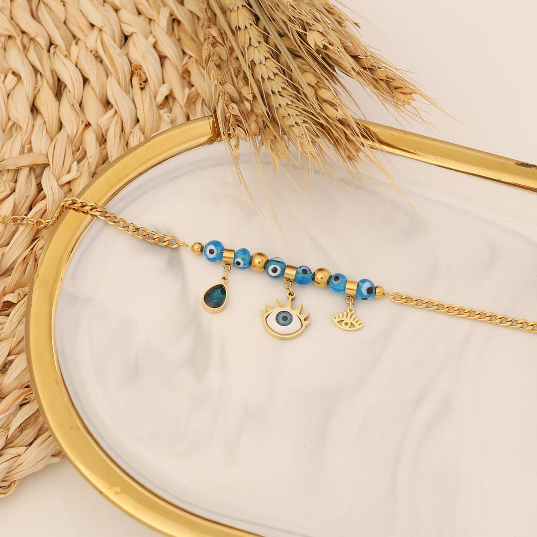 Braccialetto portafortuna Olivenorma Topazio Blu Epossidico Evil Eye Clover