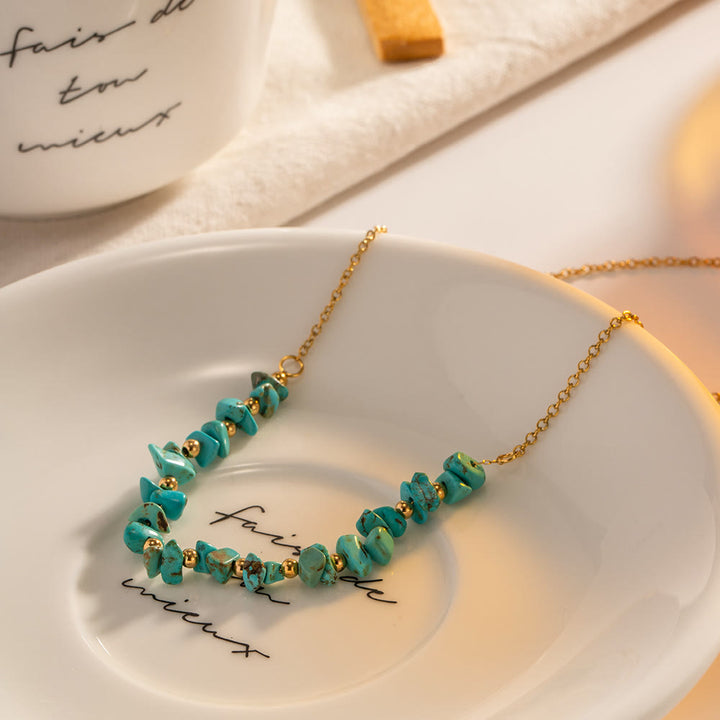 Collana Olivenorma con ciondolo in ghiaia turchese e oro 18k in acciaio inossidabile