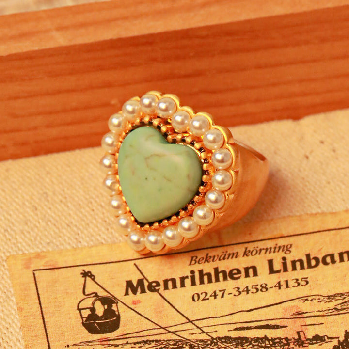 Anello regolabile a forma di cuore con perla turchese Olivenorma