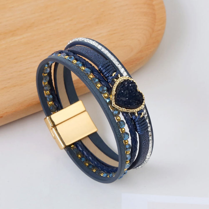 Bracciale in pelle intrecciata multistrato a forma di cuore Olivenorma
