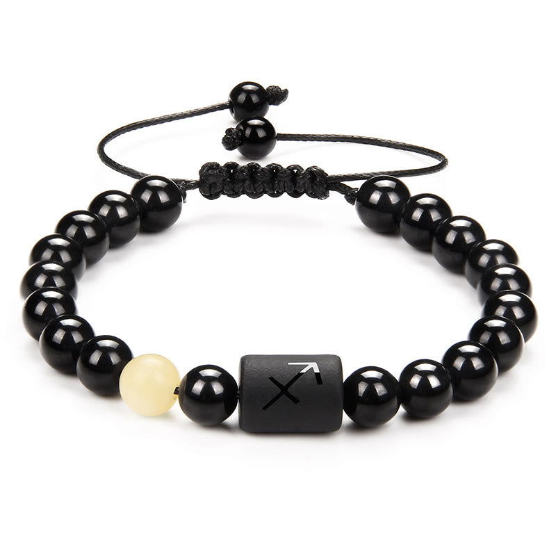 Olivenorma Bracciale intrecciato da uomo con zodiaco in onice nero naturale