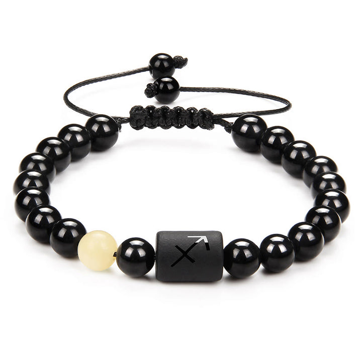 Olivenorma Bracciale intrecciato da uomo con zodiaco in onice nero naturale