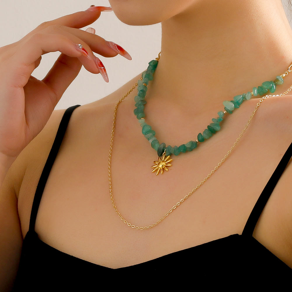Collana a doppio strato con ciondolo suola in amazzonite naturale Olivenorma