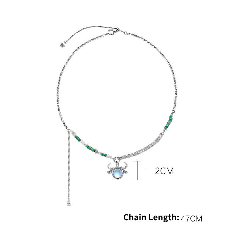 Collana in lega con ciondolo zodiacale in pietra di luna Olivenorma 