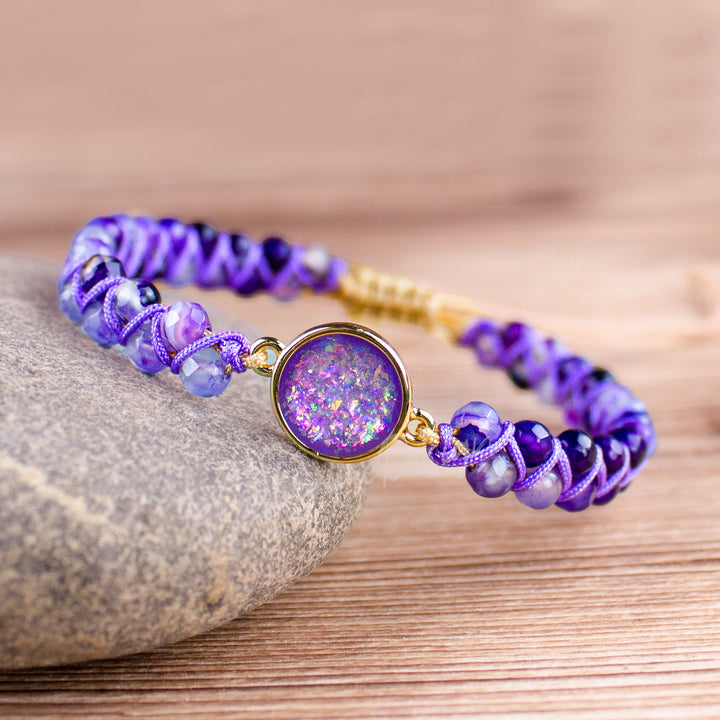 Bracciale da donna intrecciato in agata viola Olivenorma