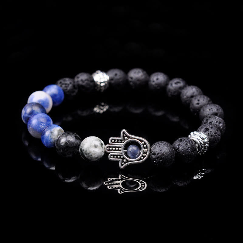 Olivenorma Bracciale con ciondolo Hamsa in perline di pietra naturale fatto a mano