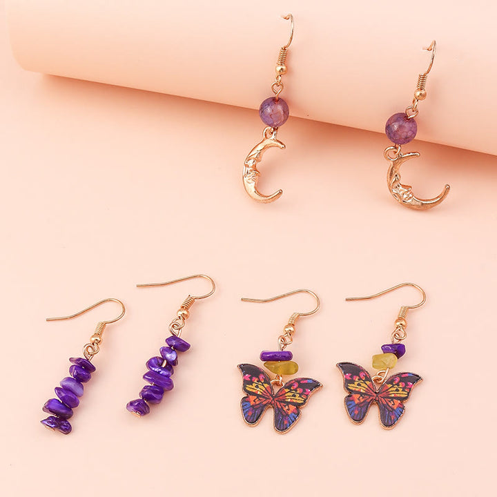 Olivenorma Ametista Viola Agata Farfalla Luna Ciondolo Orecchini Set
