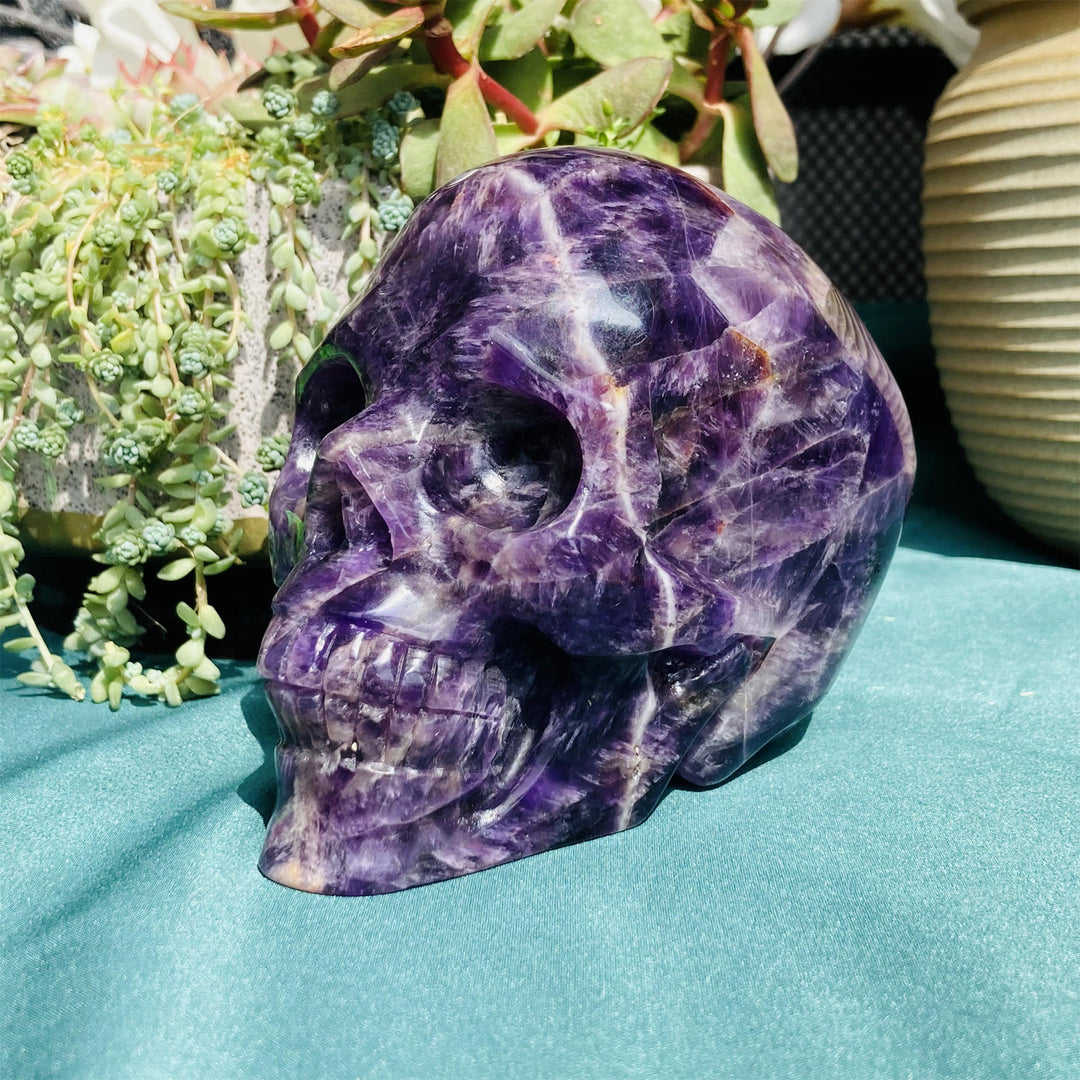 Olivenorma 10cm Decorazione in pietra preziosa ametista naturale da sogno, teschio di cristallo 