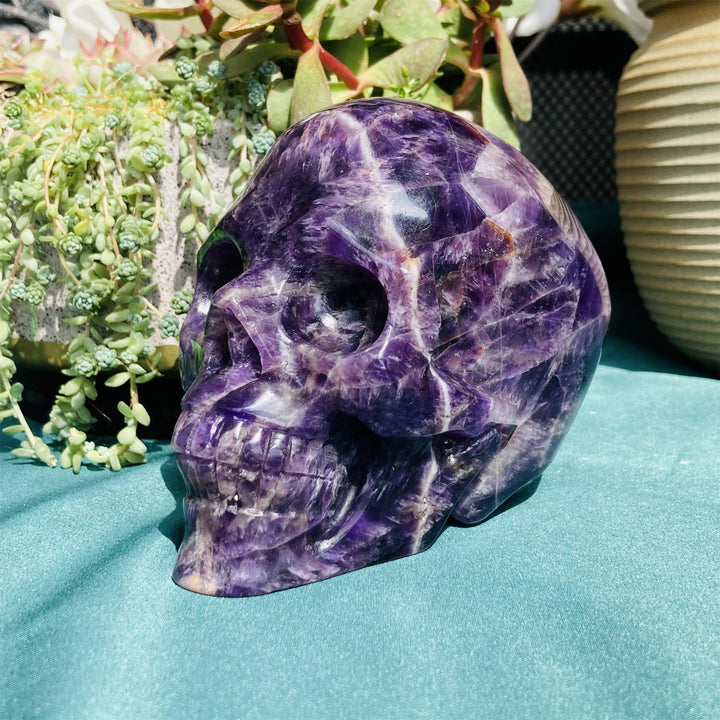 Olivenorma 10cm Decorazione in pietra preziosa ametista naturale da sogno, teschio di cristallo 