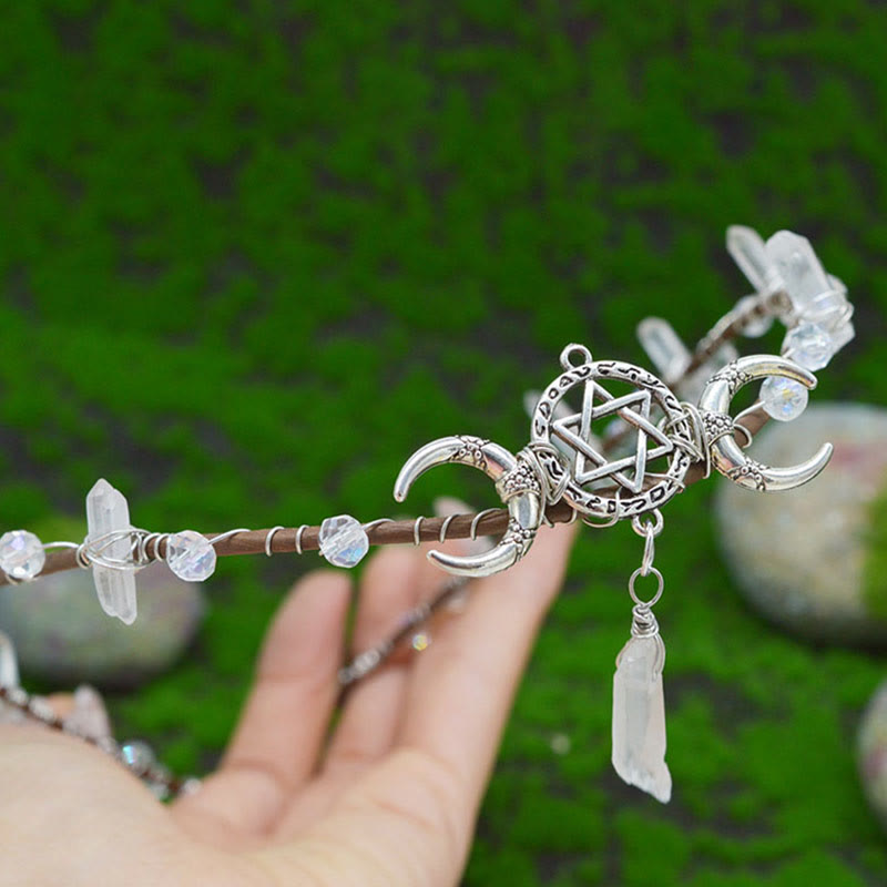 Olivenorma Corona di Luna con Cristallo Bianco e Ametista Naturale 