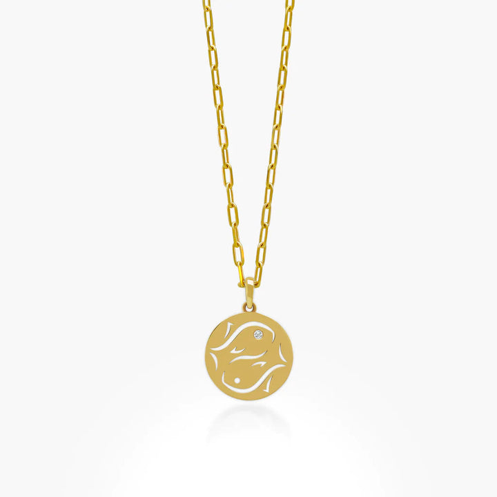 Collana Olivenorma in acciaio inossidabile con cerchio vuoto in zircone bianco e zodiaco 