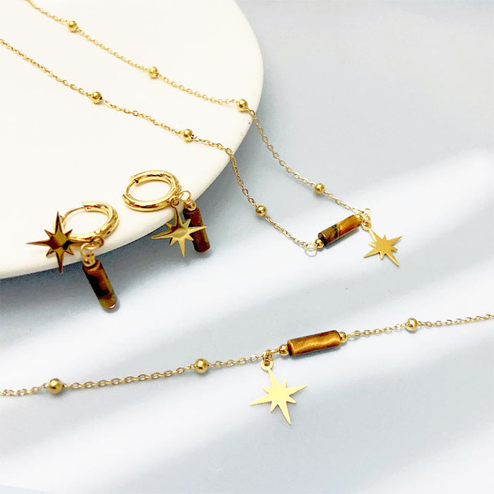 Olivenorma Natural Tiger Eye Star Pendant Orecchini Collana Bracciale
