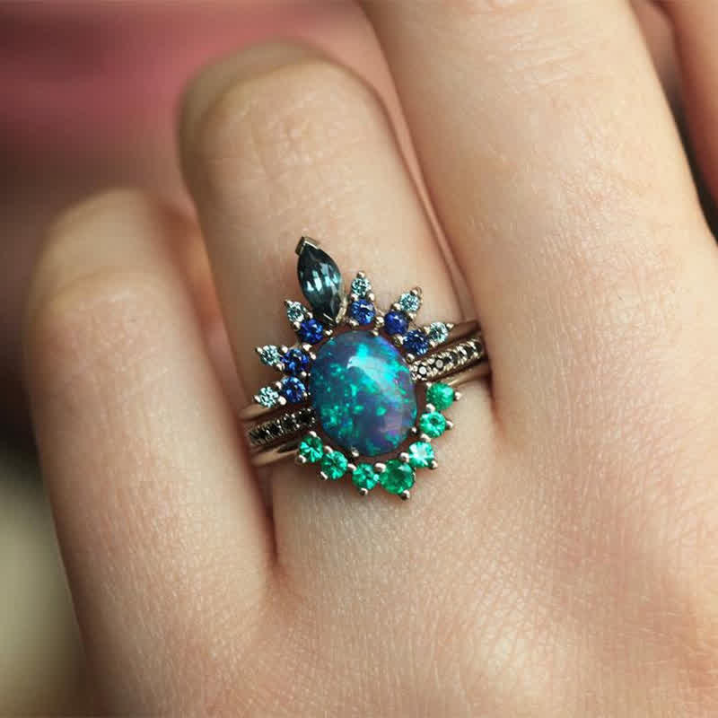 Olivenorma Sapphire con opale - Anello da 3 pezzi