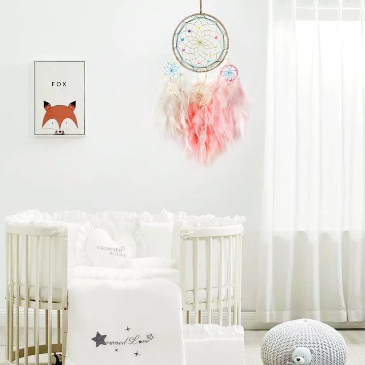 Olivenorma Indian Style Acchiappasogni con tre anelli e piume 