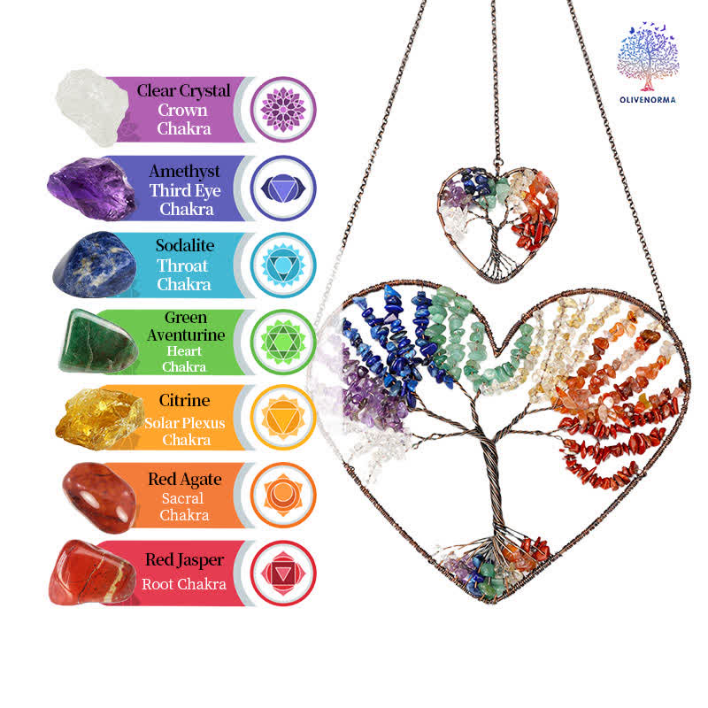 Olivenorma Cuore Forma Chakra Albero della Vita Cristallo Dream Catcher
