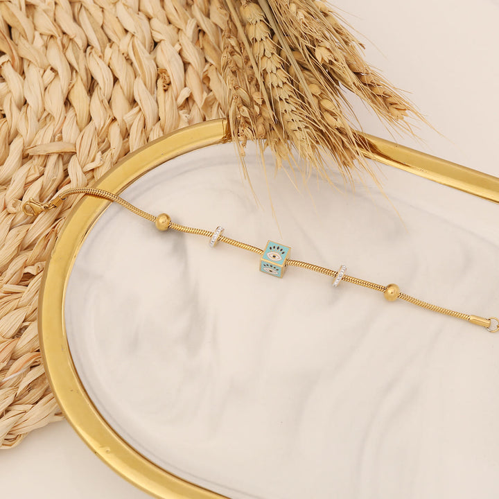 Braccialetto portafortuna Olivenorma Topazio Blu Epossidico Evil Eye Clover