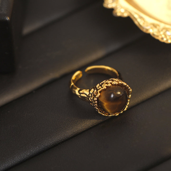 Anello aperto vintage in pietra naturale occhio di tigre Olivenorma
