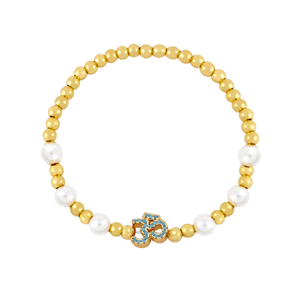 Bracciale Olivenorma in ottone con perle e simbolo Om