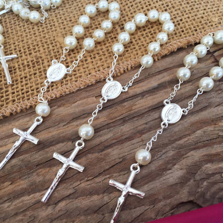 Olivenorma Pearl Cross Bracciale Rosario Vergine Maria