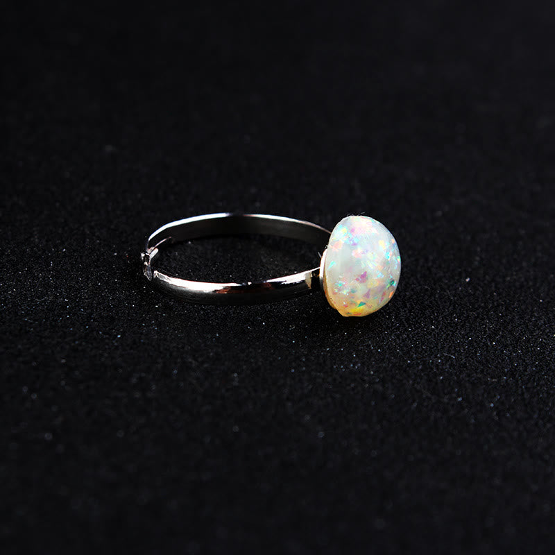 Anello regolabile semplice a semicerchio con pietra di luna e opale Olivenorma 