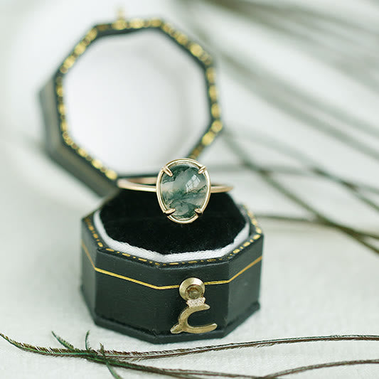Anello in argento 925 con agata muschiata ovale naturale Olivenorma 